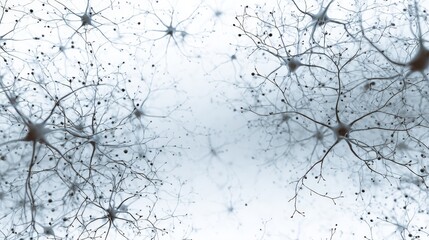 Neurons Connecting in a Foggy Network Over a White Background