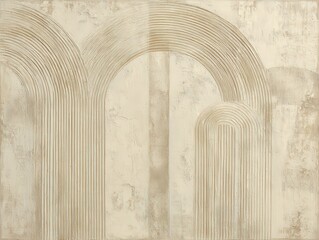 Textured Abstract Painting With Overlapping Arched Shapes and Lines