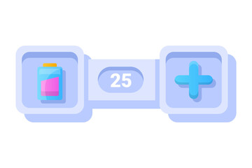 Game UI button. Mobile application or game interface element. Cartoon colorful design. Sticker or label for user interface