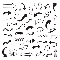 Collection of various hand drawn arrows different styles and directions, showcasing creativity