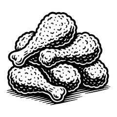 Fried Chicken Leg Pile Black and White Outline Line Art Drawing Clip Art Illustration Delicious Food