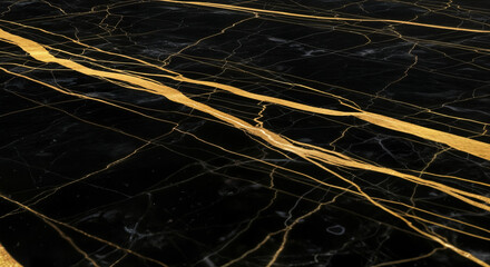 Luxurious Black Marble with Gold Veins and Dramatic Accent Lines for Elegant Interior and Exterior Surfaces, Natural Stone Texture for Modern and Classic Design, High-Resolution Artistic Pattern