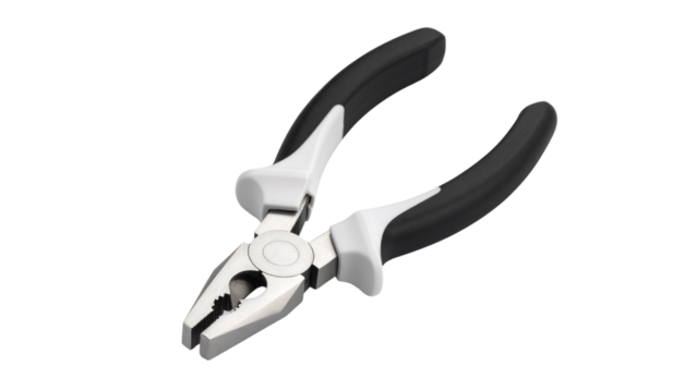 Isolated garden tools and other metal, plastic, and steel cutting and clamping equipment with red and black handles on a white background