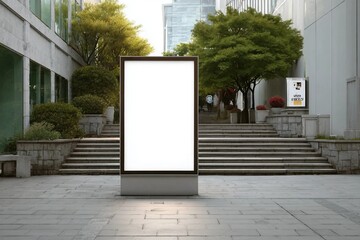 Blank street billboard poster stand mock up in downtown. 3d illustration.