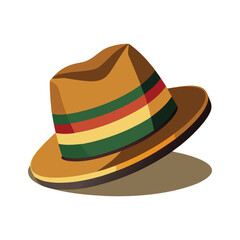 Striped Fedora Hat – Brown Wide-Brim with Green, Yellow, and Red Band