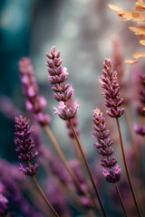 Field of purple flowers with a sun in the background