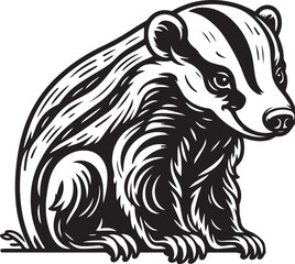 Honey Badger Vector in black and white 
