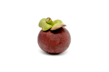 Single Fresh Mangosteen Fruit on White Background