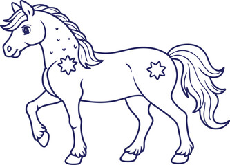 Unicorn Horse Vector | Fantasy Animal, Star Mark, Magical Creature, Outline Drawing, Myth