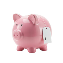 Fototapeta premium Pink Piggy Bank with Blank Tag Savings Finance and Budgeting Concepts