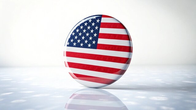 Photo of american flag badge isolated on white background features stars and stripes in a glossy round shape