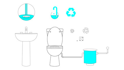 Smart Greywater Layout – Eco Bathroom System in Line Art
  illustration of a glass of water