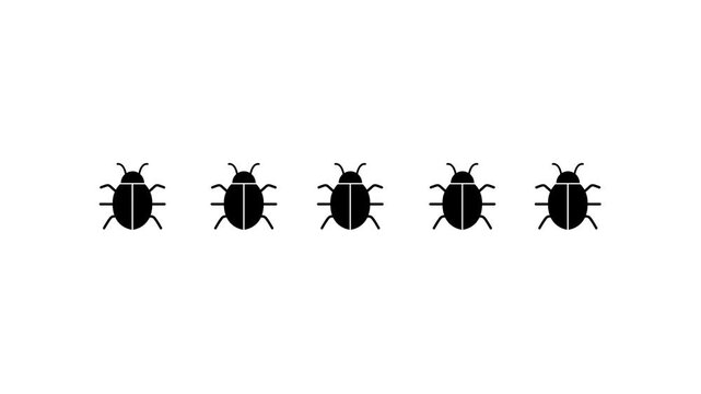 Five insects walk around white background