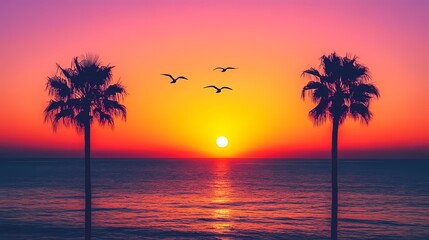 Obraz premium Sunset Serenade Twin Palms Witnessing the Days End isolated on transparent background