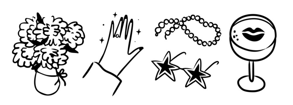 Whimsical bachelorette party clipart set, girls night party bundle