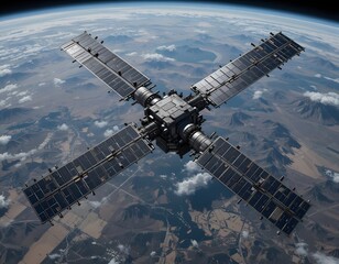 Obraz premium Orbiting Space Station A Futuristic Vision of Space Exploration