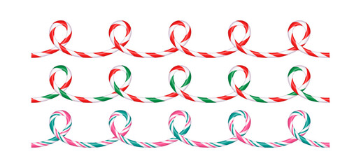 Christmas spiral stripes in the shape of sugar toast. Christmas striped lollipops for text decoration. Christmas design elements. Isolated vector illustration on white background.
