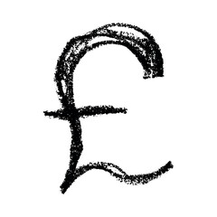 Hand drawn british pound currency symbol. Brush stroke doodle. Single element for design