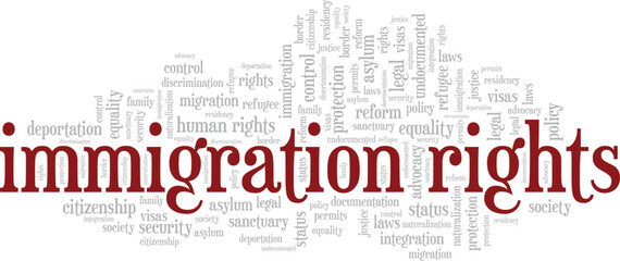Fototapeta premium Immigration Rights word cloud conceptual design isolated on white background.