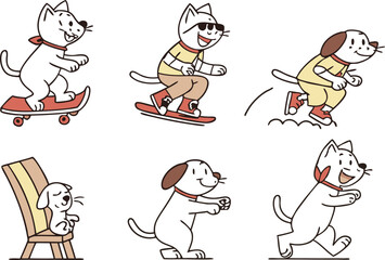 Funny Animal Scene Clipart for Joyful Design Projects. Playful Everyday Moment Cartoon Set for Children Art. Minimalist Comedy Characters Illustration Series. Wholesome Humor Vector Art Set for Merch