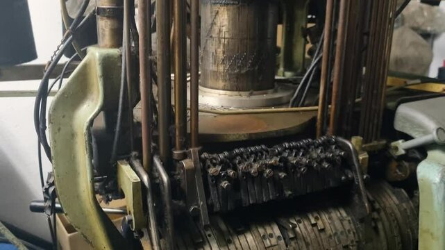Close-up of cam drum and needle cylinder from a 1950s sock knitting machine once used in Yugoslavia&rsquo;s textile industry. Vintage metal details