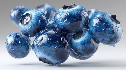 Close-up of a small pile of fresh blueberries on a light surface.
