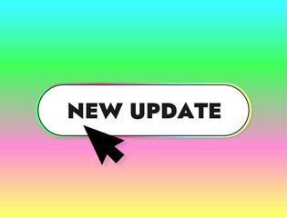 new update sticker banner with a pointer arrow on a bright color radiant background
