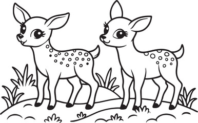  Cute Deer Outline – Wildlife, Forest, Animal, Nature, Baby Deer, Doodle