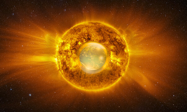 Global warming concept - Glass shield around the planet earth and the sun "Elements of this image furnished by NASA "