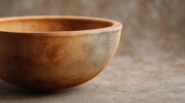 Close up view of a rustic unglazed clay bowl showing natural imperfections and matte earthy texture