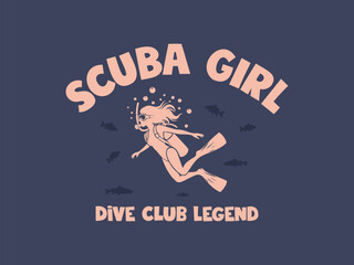 Scuba girl dive club legend t shirt design proud female diver ocean lover tee