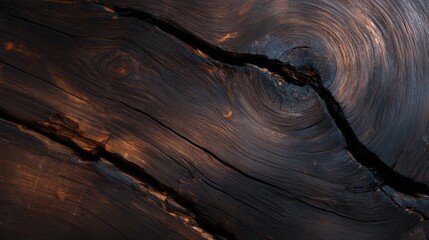 An artistic close-up of a beautifully textured dark wood surface showcases intricate grain patterns and natural beauty, adding warmth to any artistic setting.