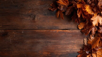 Vibrant autumn leaves scattered on an aged wooden table bring a warm, seasonal touch to the scene, celebrating the beauty of change and the embrace of nature's palette.