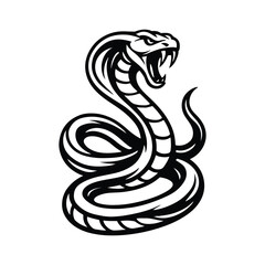 Dangerous Snake Drawing With Curved Body And Sharp Expression In Inked Line Art