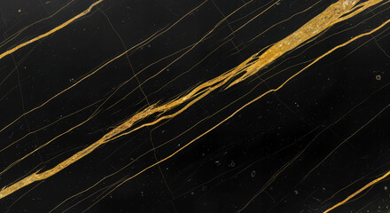 Luxurious Black Marble with Gold Veins and Dramatic Accent Lines for Elegant Interior and Exterior Surfaces, Natural Stone Texture for Modern and Classic Design, High-Resolution Artistic Pattern