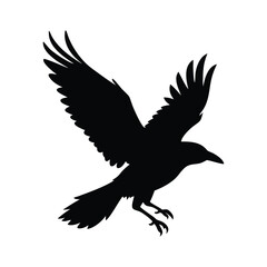 Flying crow or raven bird silhouette vector icon illustration.