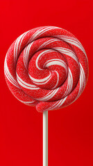 Red and white lollipop with a white stick