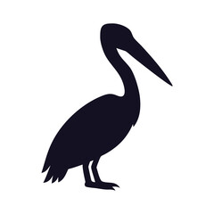 Ocean Bird Pelican Standing Silhouette Vector Icon.