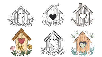 Cute and simple line drawing of a wood tree, featuring clean minimal lines and charming details that capture the natural shape and texture, ideal for eco-friendly designs, children’s illustrations, 