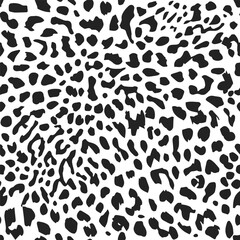 Leopard skin seamless pattern with natural, swirling animal black spots, on a light beige background. Animal classic fur illustration. Cheetah leather endless print design.