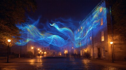 Naklejka premium Night city light projection art