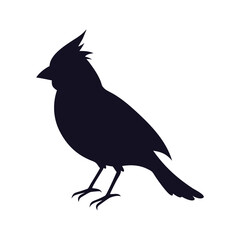 Winter Bird Cardinal Perching Silhouette Vector Icon.