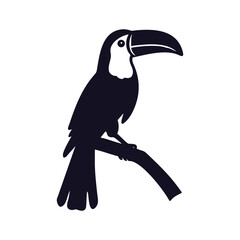 Jungle Bird Toucan Perching Silhouette Icon Vector.