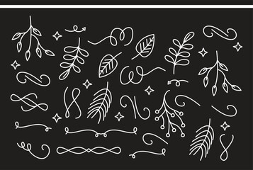 Spring leaves and flowers set, cute hand drawn seasonal objects. Vector illustration in flat style