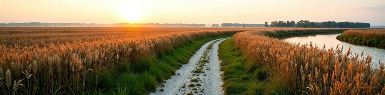 Winding path through reeds near Snape Maltings, wetlands, Suffolk