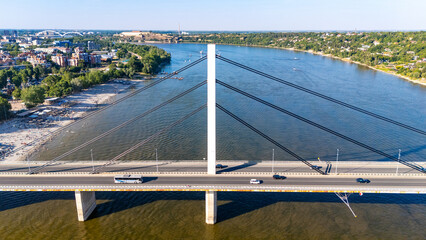 Novi Sad, Serbia - June 22, 2025:Bridge of Liberty in Novi Sad. Bridge "Sloboda" photographed from a drone
