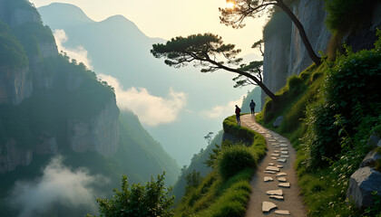 Man walking on forest path