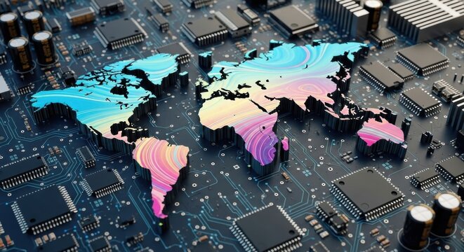 Global Technology Network Connecting Continents Through Digital Infrastructure - Powered by Adobe