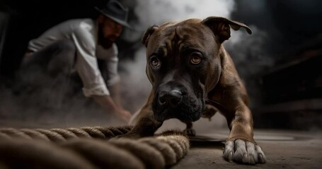 Dog Fights Leash, Men Dragging