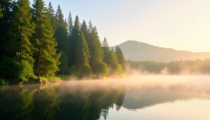 Fototapeta premium The picture captures a stunning landscape of lush green hills and valleys leading down to a serene body of water, bordered by steep cliffs and the distant ocean.